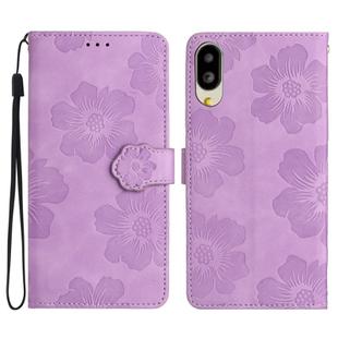 For Sharp Basio active SHG09 Flower Embossing Pattern Leather Phone Case(Purple)