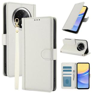 For OPPO A2 Pro / F27 Pro / F27 Pro+ Skin Feel Pure Color Card Slots Leather Phone Case with Dual Lanyard(White)