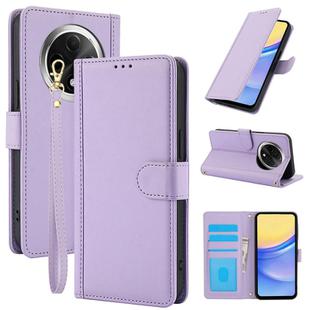 For OPPO A2 Pro / F27 Pro / F27 Pro+ Skin Feel Pure Color Card Slots Leather Phone Case with Dual Lanyard(Purple)