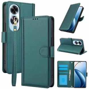 For OPPO A60 4G Global Skin Feel Pure Color Card Slots Leather Phone Case with Dual Lanyard(Green)