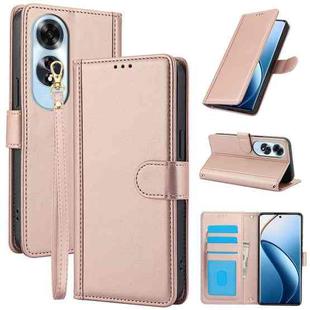 For OPPO A60 4G Global Skin Feel Pure Color Card Slots Leather Phone Case with Dual Lanyard(Rose Gold)