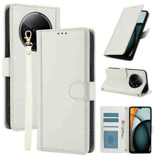 For Redmi A3 Skin Feel Pure Color Card Slots Leather Phone Case with Dual Lanyard(White)