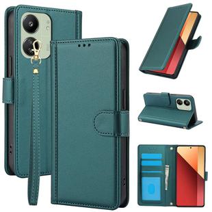 For Redmi 13C 4G / Poco C65 / Poco M6 5G Skin Feel Pure Color Card Slots Leather Phone Case with Dual Lanyard(Green)