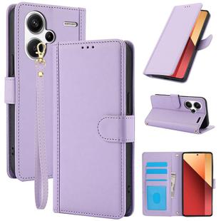 For Redmi Note 13 Pro+ 5G Global Skin Feel Pure Color Card Slots Leather Phone Case with Dual Lanyard(Purple)