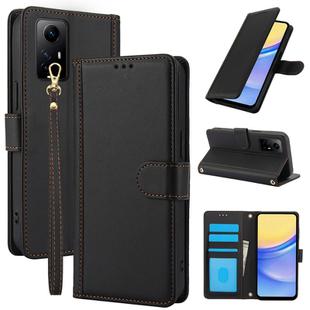 For Redmi Note 11 4G / Note 12S 4G Global Skin Feel Pure Color Card Slots Leather Phone Case with Dual Lanyard(Black)