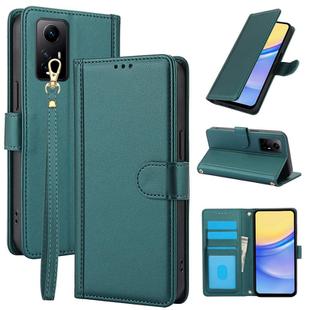 For Redmi Note 11 4G / Note 12S 4G Global Skin Feel Pure Color Card Slots Leather Phone Case with Dual Lanyard(Green)