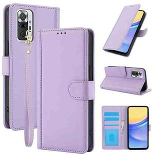 For Redmi Note 10 Pro 4G / Note 10 Pro Max Skin Feel Pure Color Card Slots Leather Phone Case with Dual Lanyard(Purple)