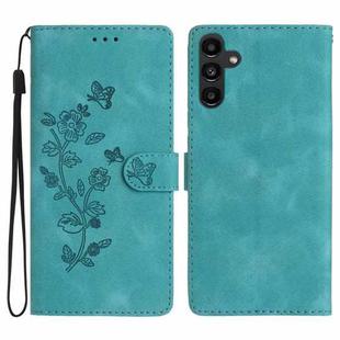 For Samsung Galaxy A17 5G Flower Butterfly Embossing Pattern Leather Phone Case(Sky Blue)