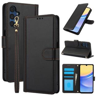 For Samsung Galaxy S23 FE 5G Skin Feel Pure Color Card Slots Leather Phone Case with Dual Lanyard(Black)