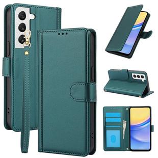 For Samsung Galaxy S22+ 5G Skin Feel Pure Color Card Slots Leather Phone Case with Dual Lanyard(Green)