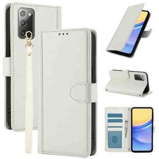 For Samsung Galaxy Note20 Skin Feel Pure Color Card Slots Leather Phone Case with Dual Lanyard(White)