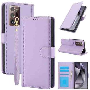 For Samsung Galaxy Note20 Ultra Skin Feel Pure Color Card Slots Leather Phone Case with Dual Lanyard(Purple)