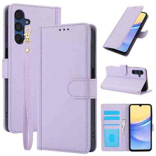 For Samsung Galaxy A34 5G Skin Feel Pure Color Card Slots Leather Phone Case with Dual Lanyard(Purple)