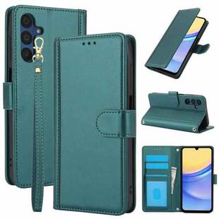For Samsung Galaxy A25 5G Skin Feel Pure Color Card Slots Leather Phone Case with Dual Lanyard(Green)