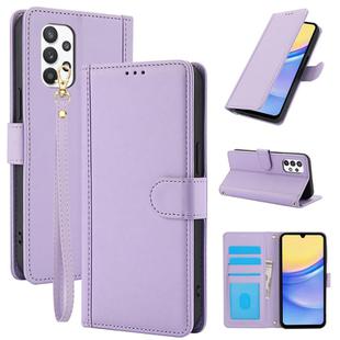 For Samsung Galaxy A53 5G Skin Feel Pure Color Card Slots Leather Phone Case with Dual Lanyard(Purple)