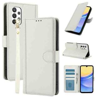 For Samsung Galaxy A73 Skin Feel Pure Color Card Slots Leather Phone Case with Dual Lanyard(White)
