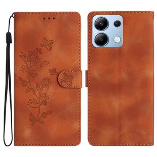 For Redmi Note 13 4G Flower Butterfly Embossing Pattern Leather Phone Case(Brown)