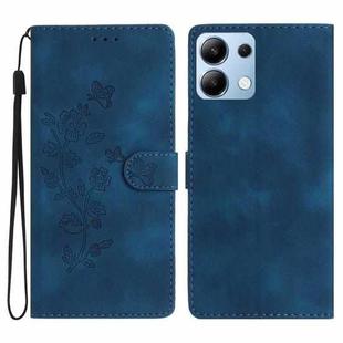 For Redmi Note 14 4G Flower Butterfly Embossing Pattern Leather Phone Case(Blue)