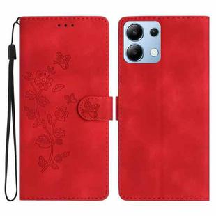 For Redmi Note 14 4G Flower Butterfly Embossing Pattern Leather Phone Case(Red)