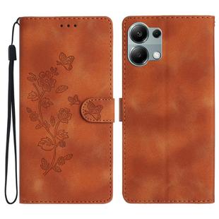 For Redmi Note 13 Pro 4G Flower Butterfly Embossing Pattern Leather Phone Case(Brown)