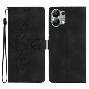 For Redmi Note 13 Pro 4G Flower Butterfly Embossing Pattern Leather Phone Case(Black)