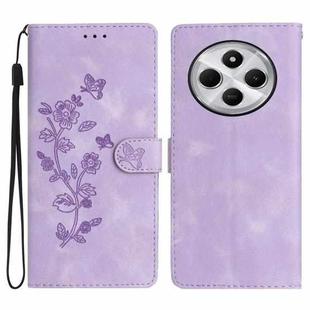 For Redmi 14C 4G Flower Butterfly Embossing Pattern Leather Phone Case(Purple)