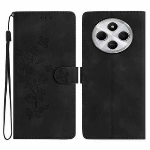 For Redmi 14C 4G Flower Butterfly Embossing Pattern Leather Phone Case(Black)