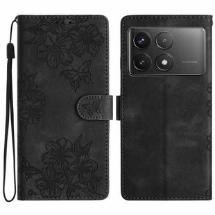 For Xiaomi Poco F6 Pro Flower Butterfly Embossing Pattern Leather Phone Case(Black)