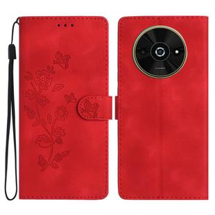 For Xiaomi Poco C61 Flower Butterfly Embossing Pattern Leather Phone Case(Red)