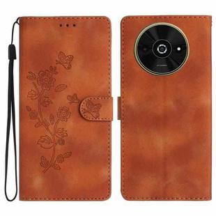 For Xiaomi Poco C61 Flower Butterfly Embossing Pattern Leather Phone Case(Brown)