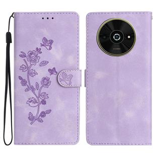 For Xiaomi Poco C61 Flower Butterfly Embossing Pattern Leather Phone Case(Purple)