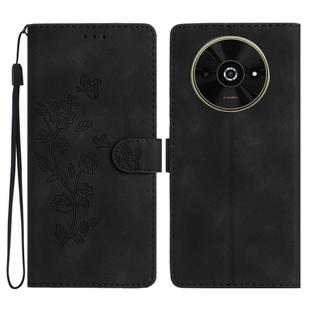 For Xiaomi Poco C61 Flower Butterfly Embossing Pattern Leather Phone Case(Black)