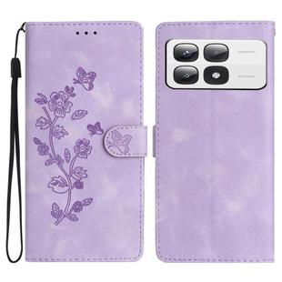 For Xiaomi 14T Pro Flower Butterfly Embossing Pattern Leather Phone Case(Purple)