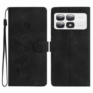 For Xiaomi 14T Pro Flower Butterfly Embossing Pattern Leather Phone Case(Black)