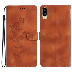 For Sharp Basio active SHG09 Flower Butterfly Embossing Pattern Leather Phone Case(Brown)