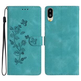 For Sharp Basio active SHG09 Flower Butterfly Embossing Pattern Leather Phone Case(Sky Blue)