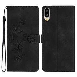 For Sharp Basio active SHG09 Flower Butterfly Embossing Pattern Leather Phone Case(Black)