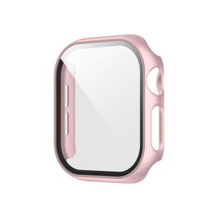 For Apple Watch Series 10 46mm Spray Glazing PC Integrated Tempered Film Watch Case(Rose Gold)