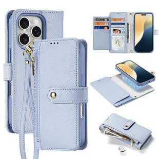 For iPhone 16 Pro Max DUX DUCIS Lawa Series 2 in 1 Wallet Zipper Detachable MagSafe Phone Case with Lanyard(Light Blue)