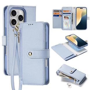 For iPhone 16 Pro DUX DUCIS Lawa Series 2 in 1 Wallet Zipper Detachable MagSafe Phone Case with Lanyard(Light Blue)