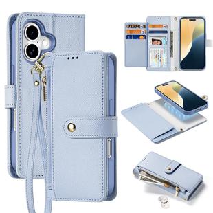 For iPhone 16 Plus DUX DUCIS Lawa Series 2 in 1 Wallet Zipper Detachable MagSafe Phone Case with Lanyard(Light Blue)