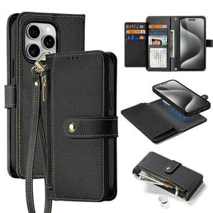 For iPhone 15 Pro Max DUX DUCIS Lawa Series 2 in 1 Wallet Zipper Detachable MagSafe Phone Case with Lanyard(Black)