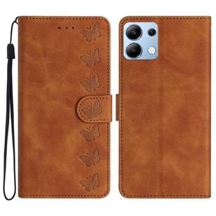 For Redmi Note 14 4G Seven Butterflies Embossed Leather Phone Case(Brown)