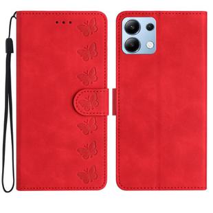 For Redmi Note 14 4G Seven Butterflies Embossed Leather Phone Case(Red)