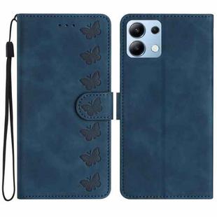 For Redmi Note 14 4G Seven Butterflies Embossed Leather Phone Case(Blue)