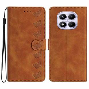For Redmi Note 14 Pro 4G Seven Butterflies Embossed Leather Phone Case(Brown)