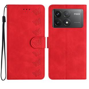 For Xiaomi Poco F6 Pro Seven Butterflies Embossed Leather Phone Case(Red)