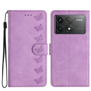 For Xiaomi Poco F6 Pro Seven Butterflies Embossed Leather Phone Case(Purple)