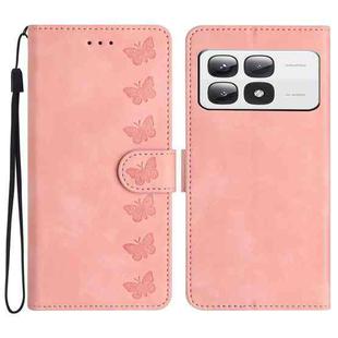 For Xiaomi 14T Pro Seven Butterflies Embossed Leather Phone Case(Pink)