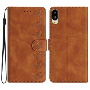 For Sharp Basio active SHG09 Seven Butterflies Embossed Leather Phone Case(Brown)